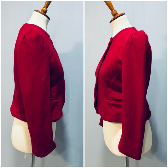 Vintage Christmas Red 60s Pure Wool Cropped Blazer Jacker, Size Small - Picture 4 of 9